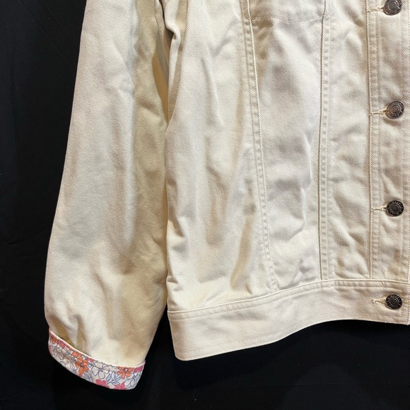 L.L. Bean Denim Jacket Cream Ecru Ditsy Floral Accent Size Large - Picture 6 of 8